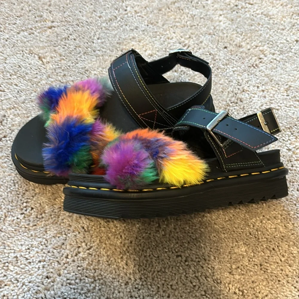Dr Martens Voss II Fluffy Black/Rainbow Sandals Womens 38 - Picture 3 of 5